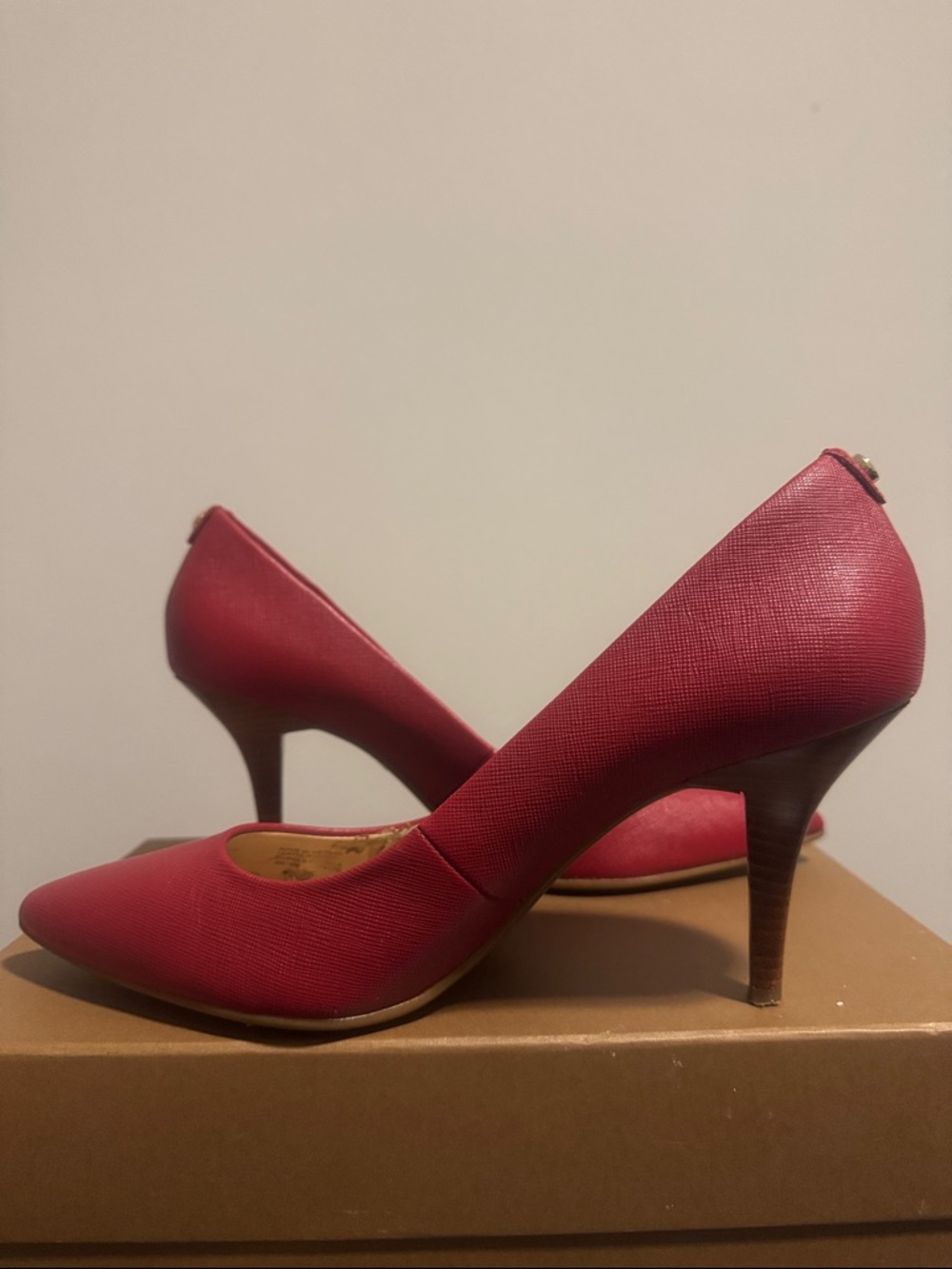 MICHAEL Michael Kors Red Pointed-Toe Mid Heel Pumps